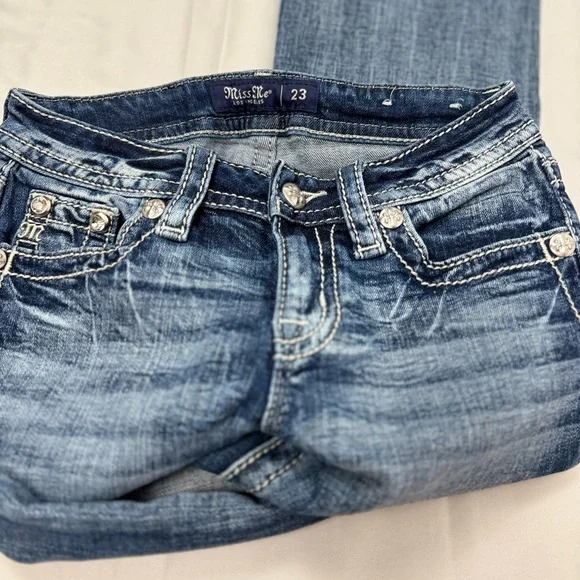 Miss Me Low Rise Bootcut Jeans Size 23 Embellished Pocket Western Y2K - Picture 5 of 8